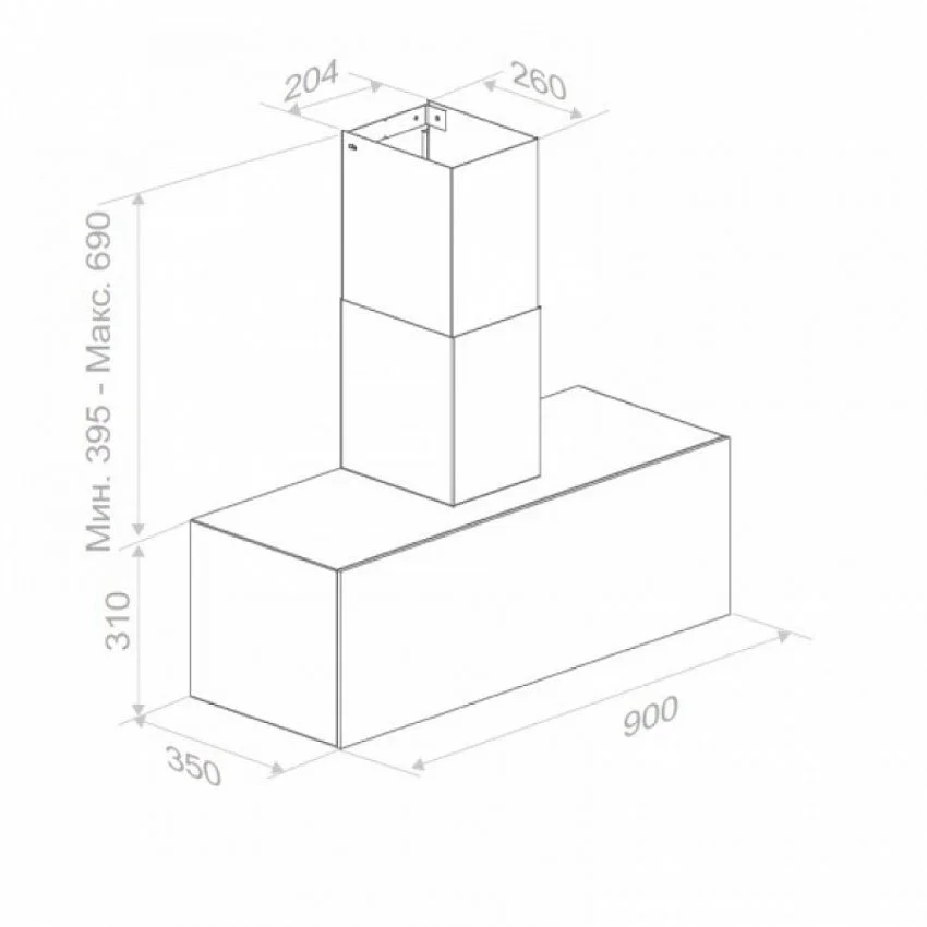 Вытяжка PANDO P-745/90 INOX DEKTON AURA15 V.1050 ECO SEC PLUS