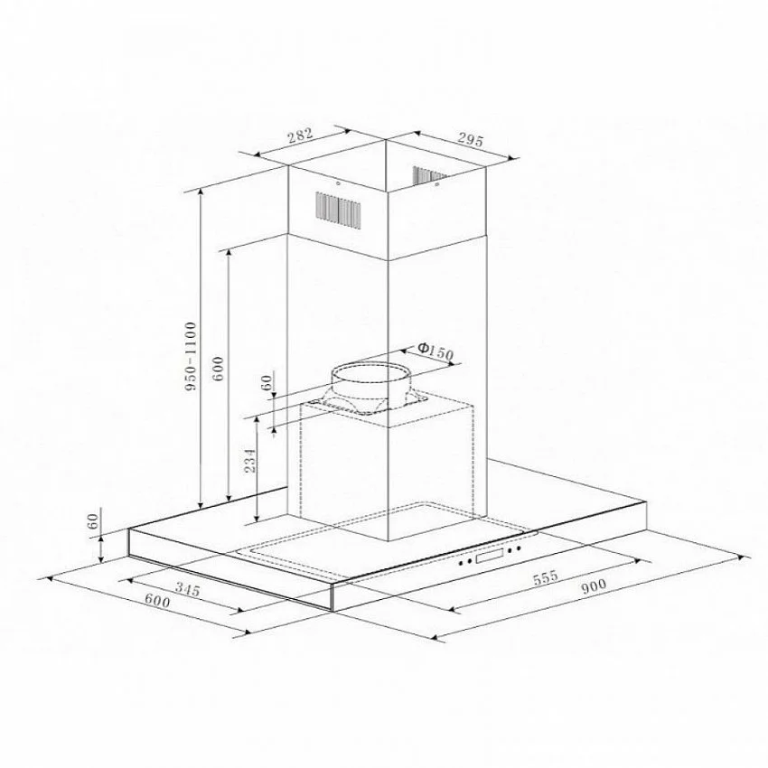 Вытяжка MAUNFELD HARBOUR GLASS ISLA 90 НЕРЖАВЕЙКА+ЧЕРНОЕ СТЕКЛО