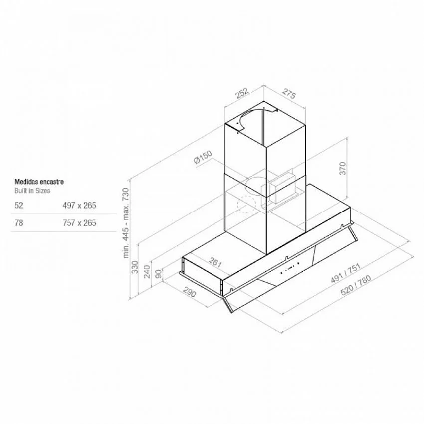 Вытяжка PANDO GRV/52 INOX V.850 SEC