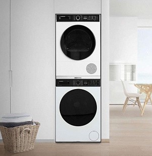 SCANDILUX комплект для установки в колонну Стиральная машина LM3T 12297 + Сушильная машина DM93THP + соединительный кит с выдвижной полкой